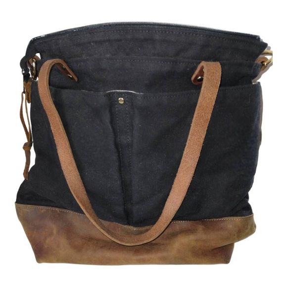 Forest Tote Bag Backpack Canvas Leather Multi Leather Handles Pockets Zip Top - Picture 3 of 12